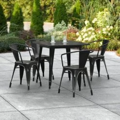 LT&S Alloy Series Lancaster Table & Seating Alloy Series 32" X 32" Distressed Black Dining Height Outdoor Table With 4 Arm Chairs