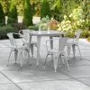 LT&S Alloy Series Lancaster Table & Seating Alloy Series 32" X 32" Distressed Silver Dining Height Outdoor Table With 4 Arm Chairs