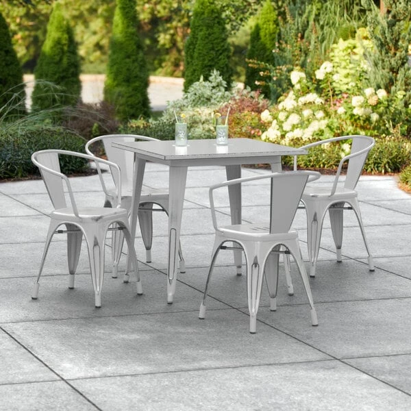 LT&S Alloy Series Lancaster Table & Seating Alloy Series 32" X 32" Distressed Silver Dining Height Outdoor Table With 4 Arm Chairs 1 LT&S Alloy Series Lancaster Table & Seating Alloy Series 32" X 32" Distressed Silver Dining Height Outdoor Table With 4 Arm Chairs