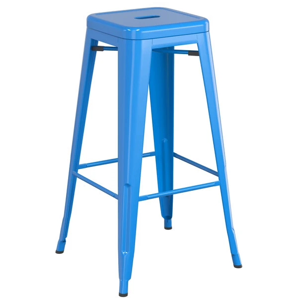 LT&S Alloy Series Lancaster Table & Seating Alloy Series Blue Stackable Metal Indoor Industrial Barstool With Gray Wood Seat 3 LT&S Alloy Series Lancaster Table & Seating Alloy Series Blue Stackable Metal Indoor Industrial Barstool With Gray Wood Seat - Image 3