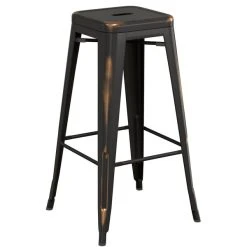 LT&S Alloy Series Lancaster Table & Seating Alloy Series Distressed Copper Stackable Metal Indoor Industrial Barstool With Gray Wood Seat -Zown Shop 2432782