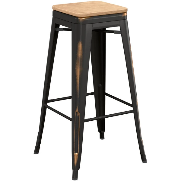 LT&S Alloy Series Lancaster Table & Seating Alloy Series Distressed Copper Metal Indoor Industrial Cafe Bar Height Stool With Natural Wood Seat 2 LT&S Alloy Series Lancaster Table & Seating Alloy Series Distressed Copper Metal Indoor Industrial Cafe Bar Height Stool With Natural Wood Seat - Image 2