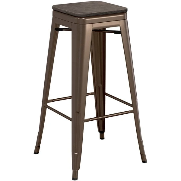 LT&S Alloy Series Lancaster Table & Seating Alloy Series Copper Metal Indoor Industrial Cafe Bar Height Stool With Black Wood Seat 2 LT&S Alloy Series Lancaster Table & Seating Alloy Series Copper Metal Indoor Industrial Cafe Bar Height Stool With Black Wood Seat - Image 2