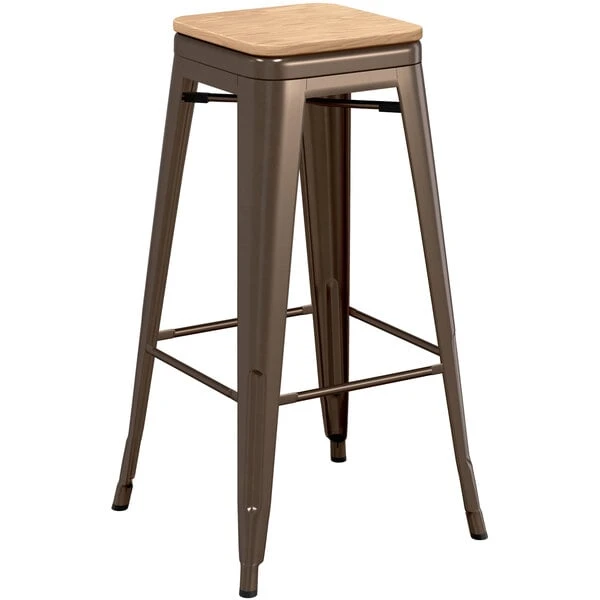 LT&S Alloy Series Lancaster Table & Seating Alloy Series Copper Metal Indoor Industrial Cafe Bar Height Stool With Natural Wood Seat 2 LT&S Alloy Series Lancaster Table & Seating Alloy Series Copper Metal Indoor Industrial Cafe Bar Height Stool With Natural Wood Seat - Image 2
