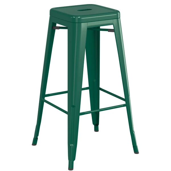 LT&S Alloy Series Lancaster Table & Seating Alloy Series Emerald Stackable Metal Indoor Industrial Barstool With Walnut Wood Seat 3 LT&S Alloy Series Lancaster Table & Seating Alloy Series Emerald Stackable Metal Indoor Industrial Barstool With Walnut Wood Seat - Image 3