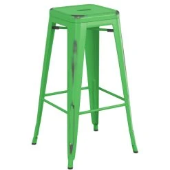 LT&S Alloy Series Lancaster Table & Seating Alloy Series Distressed Green Stackable Metal Indoor Industrial Barstool With Walnut Wood Seat -Zown Shop 2432811