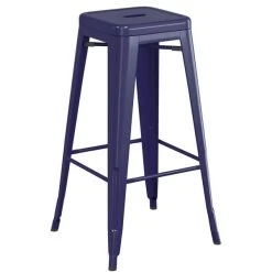 LT&S Alloy Series Lancaster Table & Seating Alloy Series Navy Stackable Metal Indoor Industrial Barstool With Black Wood Seat -Zown Shop 2432821