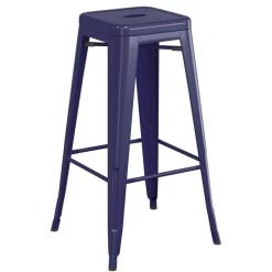 LT&S Alloy Series Lancaster Table & Seating Alloy Series Navy Stackable Metal Indoor Industrial Barstool With Natural Wood Seat -Zown Shop 2432825