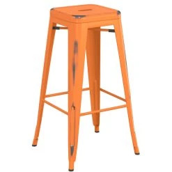 LT&S Alloy Series Lancaster Table & Seating Alloy Series Distressed Orange Stackable Metal Indoor Industrial Barstool With Black Wood Seat -Zown Shop 2432829