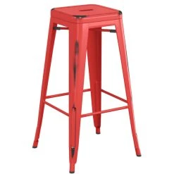 LT&S Alloy Series Lancaster Table & Seating Alloy Series Distressed Red Metal Indoor Industrial Cafe Bar Height Stool With Walnut Wood Seat -Zown Shop 2432847