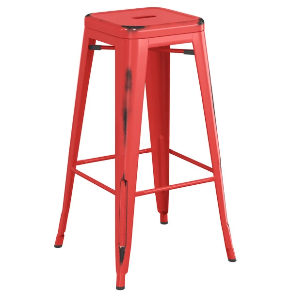 LT&S Alloy Series Lancaster Table & Seating Alloy Series Distressed Red Metal Indoor Industrial Cafe Bar Height Stool With Black Wood Seat 3 LT&S Alloy Series Lancaster Table & Seating Alloy Series Distressed Red Metal Indoor Industrial Cafe Bar Height Stool With Black Wood Seat - Image 3