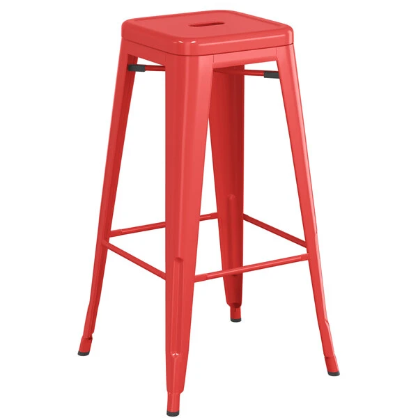 LT&S Alloy Series Lancaster Table & Seating Alloy Series Red Metal Indoor Industrial Cafe Bar Height Stool With Black Wood Seat 3 LT&S Alloy Series Lancaster Table & Seating Alloy Series Red Metal Indoor Industrial Cafe Bar Height Stool With Black Wood Seat - Image 3