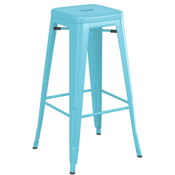 LT&S Alloy Series Lancaster Table & Seating Alloy Series Arctic Blue Metal Indoor Industrial Cafe Bar Height Stool With Black Wood Seat 3 LT&S Alloy Series Lancaster Table & Seating Alloy Series Arctic Blue Metal Indoor Industrial Cafe Bar Height Stool With Black Wood Seat - Image 3