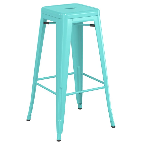 LT&S Alloy Series Lancaster Table & Seating Alloy Series Seafoam Metal Indoor Industrial Cafe Bar Height Stool With Black Wood Seat 3 LT&S Alloy Series Lancaster Table & Seating Alloy Series Seafoam Metal Indoor Industrial Cafe Bar Height Stool With Black Wood Seat - Image 3