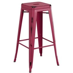 LT&S Alloy Series Lancaster Table & Seating Alloy Series Distressed Sangria Stackable Metal Indoor Industrial Barstool With Gray Wood Seat -Zown Shop 2432923