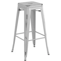 LT&S Alloy Series Lancaster Table & Seating Alloy Series Distressed Silver Stackable Metal Indoor Industrial Barstool With Black Wood Seat -Zown Shop 2432950