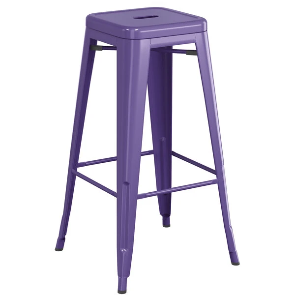 LT&S Alloy Series Lancaster Table & Seating Alloy Series Purple Metal Indoor Industrial Cafe Bar Height Stool With Walnut Wood Seat 3 LT&S Alloy Series Lancaster Table & Seating Alloy Series Purple Metal Indoor Industrial Cafe Bar Height Stool With Walnut Wood Seat - Image 3