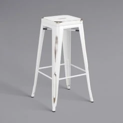 LT&S Alloy Series Lancaster Table & Seating Alloy Series Distressed White Stackable Metal Indoor Industrial Barstool With Black Wood Seat 5 LT&S Alloy Series Lancaster Table & Seating Alloy Series Distressed White Stackable Metal Indoor Industrial Barstool With Black Wood Seat -Zown Shop 2432983