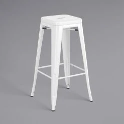 LT&S Alloy Series Lancaster Table & Seating Alloy Series White Metal Indoor Industrial Cafe Bar Height Stool With Black Wood Seat -Zown Shop 2432991