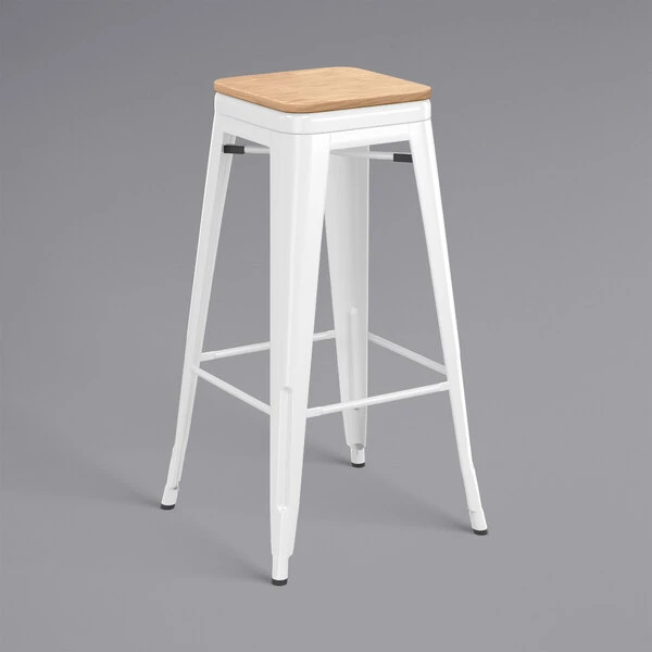 LT&S Alloy Series Lancaster Table & Seating Alloy Series White Metal Indoor Industrial Cafe Bar Height Stool With Natural Wood Seat 2 LT&S Alloy Series Lancaster Table & Seating Alloy Series White Metal Indoor Industrial Cafe Bar Height Stool With Natural Wood Seat - Image 2
