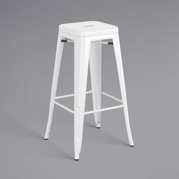 LT&S Alloy Series Lancaster Table & Seating Alloy Series White Metal Indoor Industrial Cafe Bar Height Stool With Walnut Wood Seat 3 LT&S Alloy Series Lancaster Table & Seating Alloy Series White Metal Indoor Industrial Cafe Bar Height Stool With Walnut Wood Seat - Image 3
