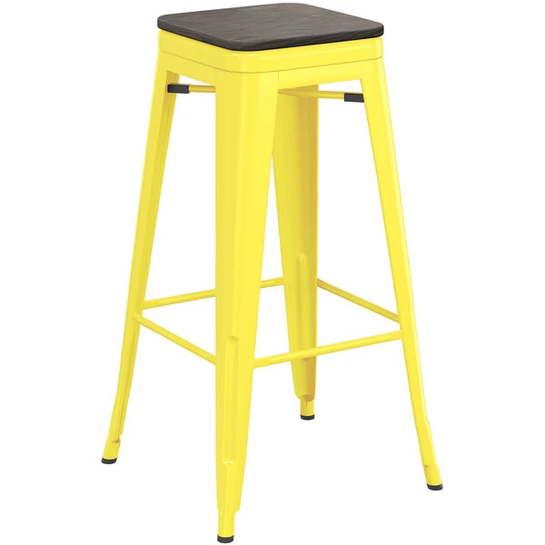 LT&S Alloy Series Lancaster Table & Seating Alloy Series Yellow Metal Indoor Industrial Cafe Bar Height Stool With Black Wood Seat 2 LT&S Alloy Series Lancaster Table & Seating Alloy Series Yellow Metal Indoor Industrial Cafe Bar Height Stool With Black Wood Seat - Image 2