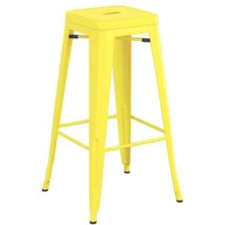 LT&S Alloy Series Lancaster Table & Seating Alloy Series Yellow Stackable Metal Indoor Industrial Barstool With Gray Wood Seat -Zown Shop 2433001