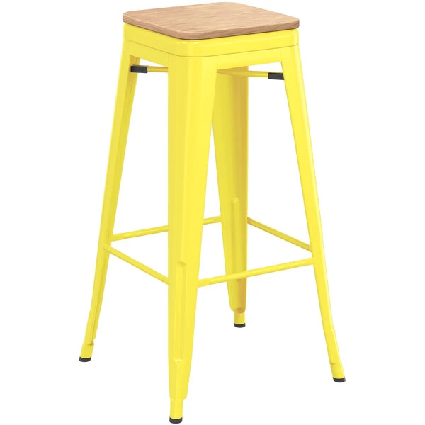 LT&S Alloy Series Lancaster Table & Seating Alloy Series Yellow Metal Indoor Industrial Cafe Bar Height Stool With Natural Wood Seat 2 LT&S Alloy Series Lancaster Table & Seating Alloy Series Yellow Metal Indoor Industrial Cafe Bar Height Stool With Natural Wood Seat - Image 2