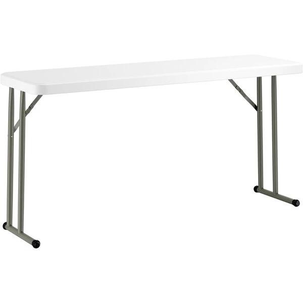 Lancaster Table & Seating 18" X 60" Granite White Heavy-Duty Blow Molded Plastic Folding Table 2 Lancaster Table & Seating 18" X 60" Granite White Heavy-Duty Blow Molded Plastic Folding Table - Image 2