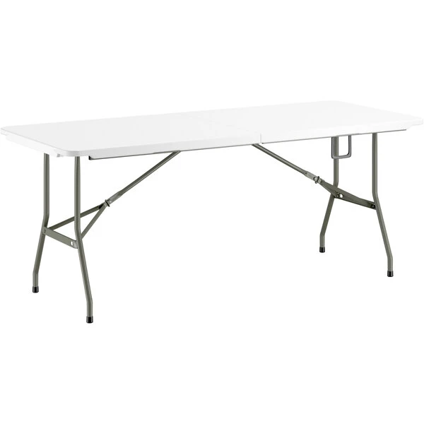 Lancaster Table & Seating 30" X 72" Heavy-Duty Granite White Plastic Bi-Folding Table 2 Lancaster Table & Seating 30" X 72" Heavy-Duty Granite White Plastic Bi-Folding Table - Image 2