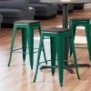 LT&S Alloy Series Lancaster Table & Seating Alloy Series Emerald Metal Indoor Industrial Cafe Counter Height Stool With Black Wood Seat