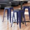 LT&S Alloy Series Lancaster Table & Seating Alloy Series Navy Metal Indoor Industrial Cafe Counter Height Stool With Black Wood Seat