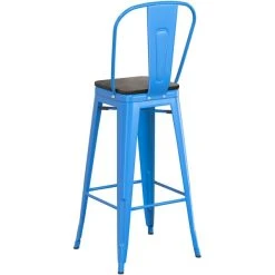 LT&S Alloy Series Lancaster Table & Seating Alloy Series Blue Metal Indoor Industrial Cafe Bar Height Stool With Vertical Slat Back And Black Wood Seat 6 LT&S Alloy Series Lancaster Table & Seating Alloy Series Blue Metal Indoor Industrial Cafe Bar Height Stool With Vertical Slat Back And Black Wood Seat -Zown Shop 2435583