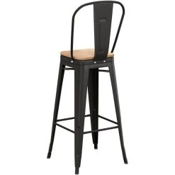LT&S Alloy Series Lancaster Table & Seating Alloy Series Black Metal Indoor Industrial Cafe Bar Height Stool With Vertical Slat Back And Natural Wood Seat -Zown Shop 2435651