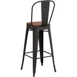 LT&S Alloy Series Lancaster Table & Seating Alloy Series Black Metal Indoor Industrial Cafe Bar Height Stool With Vertical Slat Back And Walnut Wood Seat -Zown Shop 2435654