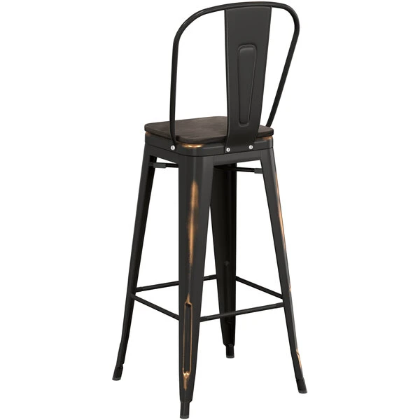 LT&S Alloy Series Lancaster Table & Seating Alloy Series Distressed Copper Metal Indoor Industrial Cafe Bar Height Stool With Vertical Slat Back And Black Wood Seat 3 LT&S Alloy Series Lancaster Table & Seating Alloy Series Distressed Copper Metal Indoor Industrial Cafe Bar Height Stool With Vertical Slat Back And Black Wood Seat - Image 3
