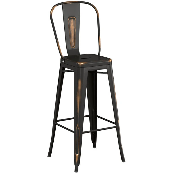 LT&S Alloy Series Lancaster Table & Seating Alloy Series Distressed Copper Metal Indoor Industrial Cafe Bar Height Stool With Vertical Slat Back And Black Wood Seat 4 LT&S Alloy Series Lancaster Table & Seating Alloy Series Distressed Copper Metal Indoor Industrial Cafe Bar Height Stool With Vertical Slat Back And Black Wood Seat - Image 4