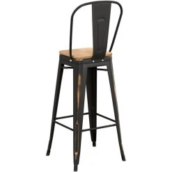 LT&S Alloy Series Lancaster Table & Seating Alloy Series Distressed Copper Metal Indoor Industrial Cafe Bar Height Stool With Vertical Slat Back And Natural Wood Seat -Zown Shop 2435663