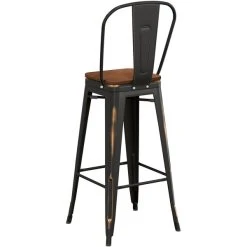 LT&S Alloy Series Lancaster Table & Seating Alloy Series Distressed Copper Metal Indoor Industrial Cafe Bar Height Stool With Vertical Slat Back And Walnut Wood Seat -Zown Shop 2435666