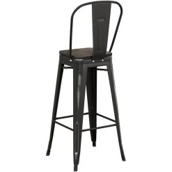 LT&S Alloy Series Lancaster Table & Seating Alloy Series Distressed Black Metal Indoor Industrial Cafe Bar Height Stool With Vertical Slat Back And Black Wood Seat -Zown Shop 2435945