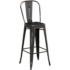 LT&S Alloy Series Lancaster Table & Seating Alloy Series Distressed Black Metal Indoor Industrial Cafe Bar Height Stool With Vertical Slat Back And Black Wood Seat -Zown Shop 2435946