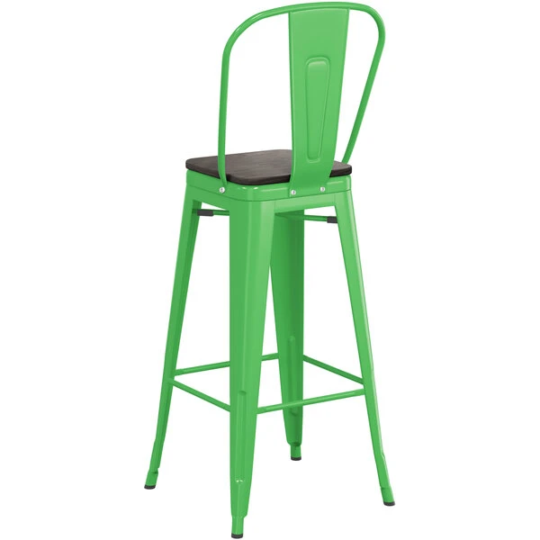 LT&S Alloy Series Lancaster Table & Seating Alloy Series Green Metal Indoor Industrial Cafe Bar Height Stool With Vertical Slat Back And Black Wood Seat 3 LT&S Alloy Series Lancaster Table & Seating Alloy Series Green Metal Indoor Industrial Cafe Bar Height Stool With Vertical Slat Back And Black Wood Seat - Image 3