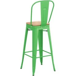 LT&S Alloy Series Lancaster Table & Seating Alloy Series Green Metal Indoor Industrial Cafe Bar Height Stool With Vertical Slat Back And Natural Wood Seat -Zown Shop 2435975