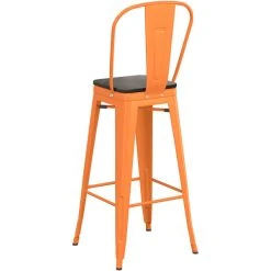 LT&S Alloy Series Lancaster Table & Seating Alloy Series Orange Metal Indoor Industrial Cafe Bar Height Stool With Vertical Slat Back And Black Wood Seat -Zown Shop 2436004