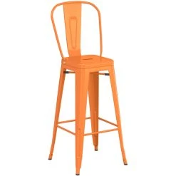 LT&S Alloy Series Lancaster Table & Seating Alloy Series Orange Metal Indoor Industrial Cafe Bar Height Stool With Vertical Slat Back And Black Wood Seat -Zown Shop 2436005