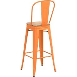 LT&S Alloy Series Lancaster Table & Seating Alloy Series Orange Metal Indoor Industrial Cafe Bar Height Stool With Vertical Slat Back And Natural Wood Seat -Zown Shop 2436013