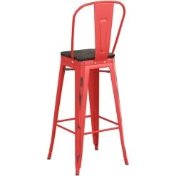 LT&S Alloy Series Lancaster Table & Seating Alloy Series Distressed Red Metal Indoor Industrial Cafe Bar Height Stool With Vertical Slat Back And Black Wood Seat -Zown Shop 2436035