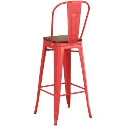 LT&S Alloy Series Lancaster Table & Seating Alloy Series Red Metal Indoor Industrial Cafe Bar Height Stool With Vertical Slat Back And Walnut Wood Seat -Zown Shop 2436060