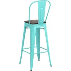 LT&S Alloy Series Lancaster Table & Seating Alloy Series Seafoam Metal Indoor Industrial Cafe Bar Height Stool With Vertical Slat Back And Black Wood Seat -Zown Shop 2436078
