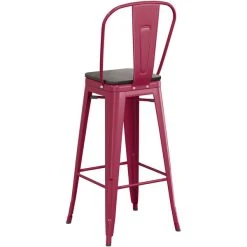 LT&S Alloy Series Lancaster Table & Seating Alloy Series Sangria Metal Indoor Industrial Cafe Bar Height Stool With Vertical Slat Back And Black Wood Seat -Zown Shop 2436102